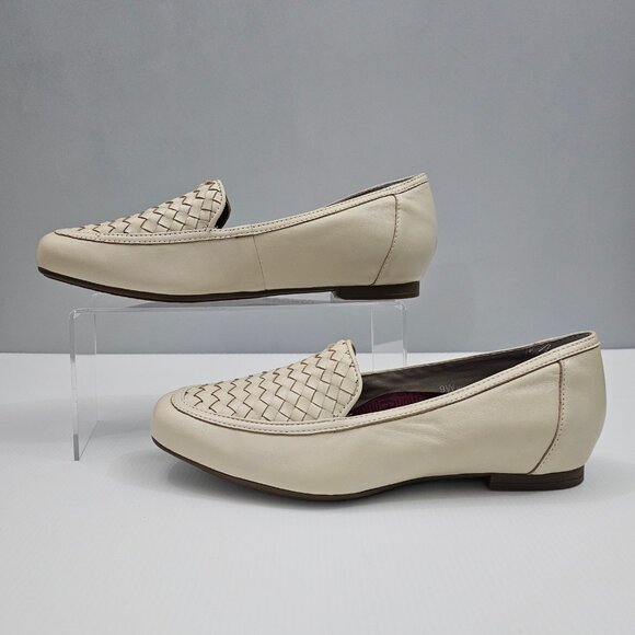 Munro Karter Loafer Womens 9 WIDE Cream Leather Woven Slip On Flat Comfort Work - Picture 2 of 13